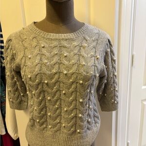 Zara Gray Pearl-Studded Sweater